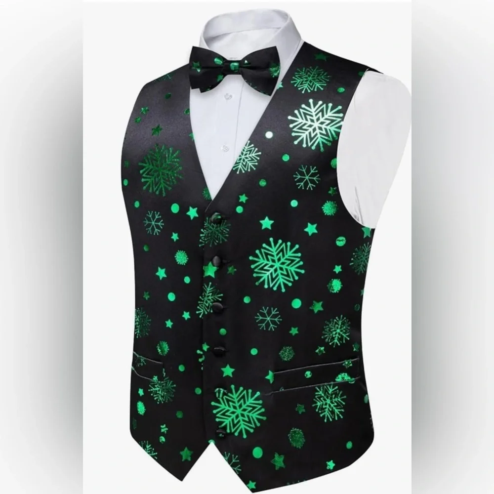 XXXL - Festive Green Metallic Snowflake Vest ONLY—NO Bow Tie  New with Tags